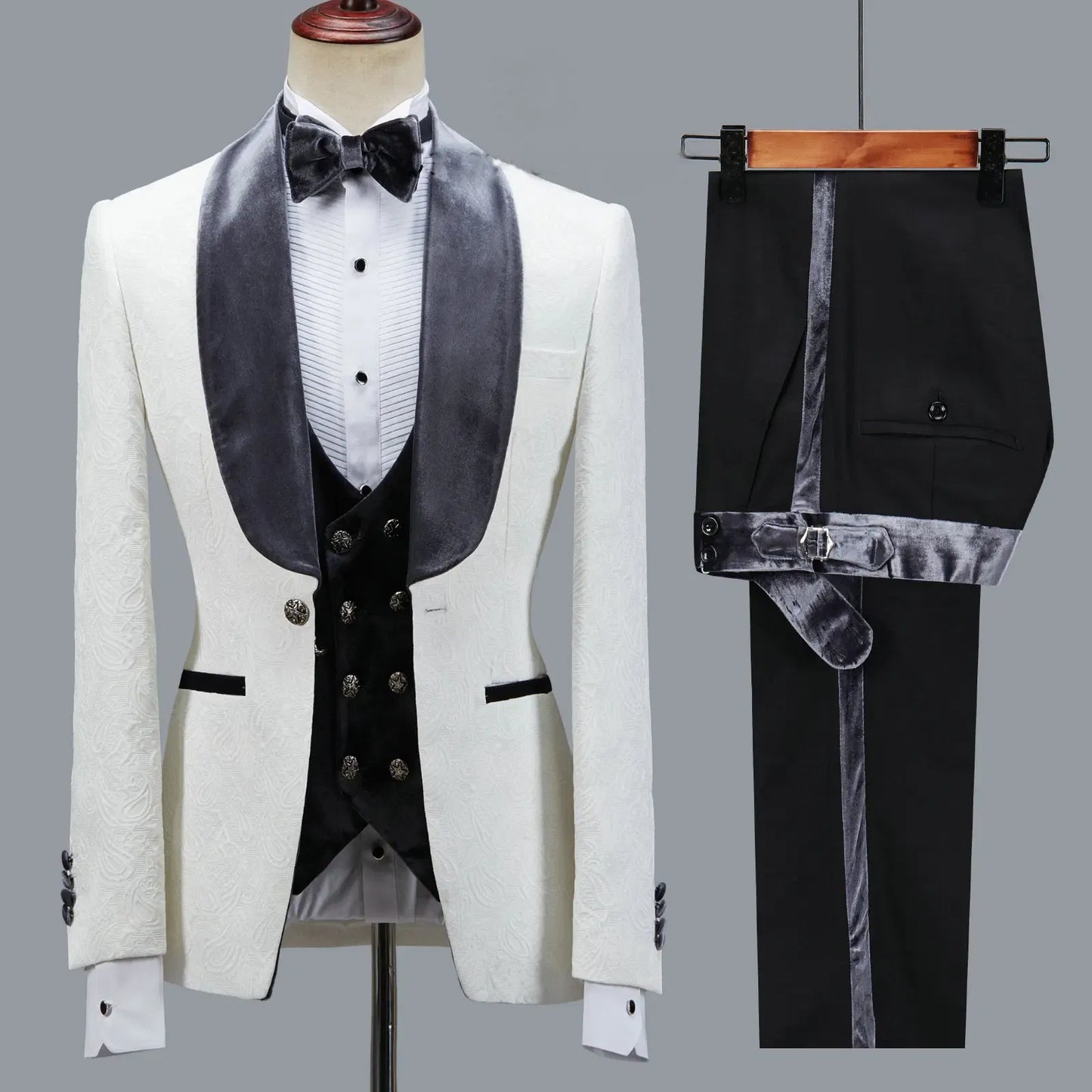 Color: Yellow, Size: M - Floral Jacket Men Suit Slim Fit Wedding Tuxedo Navy Blue Velvet Lapel Groom Party Suits Costume Homme Best Man Blazer