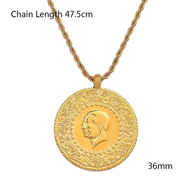 Never Faded Big Size Turkey Coin Pendant & Necklaces with AAA Crystal for Women Gold Color Turkish Coins Jewelry Ethnic Gifts