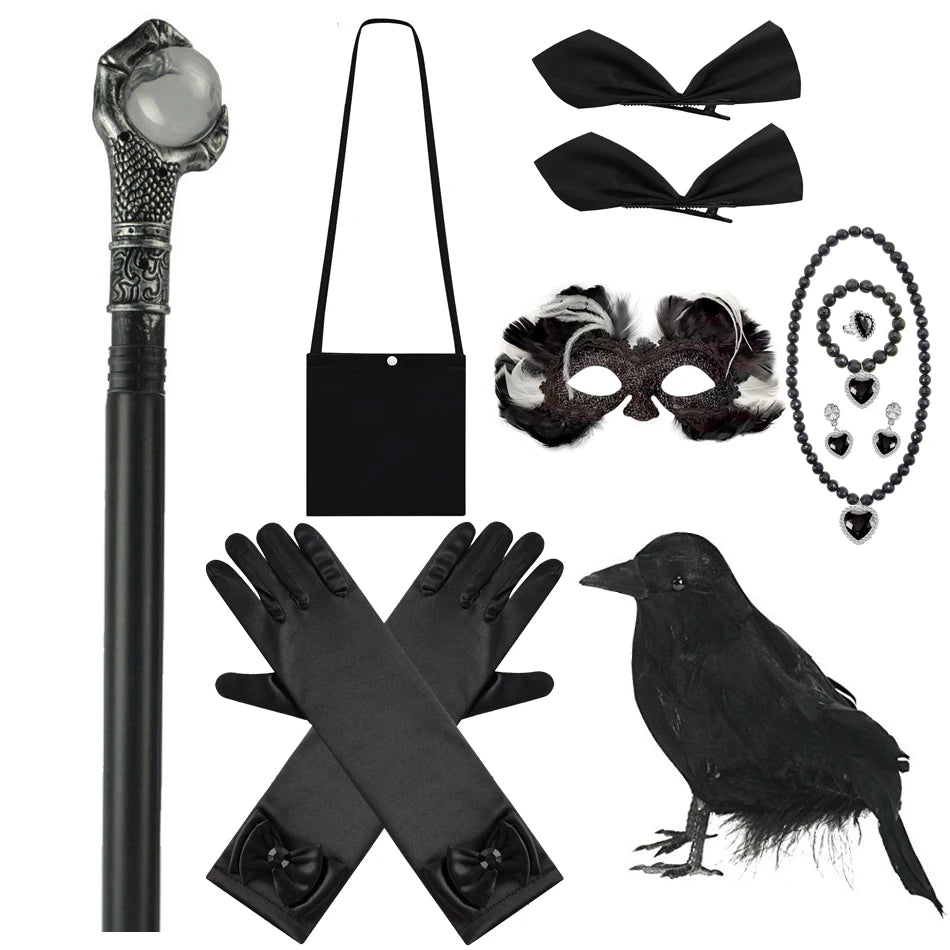 Maleficent Neck Dress Girls Halloween Theme Cosplay Costume Handmade Woven Tulle Dress Evil Role Playing Outfits Luxury Gown