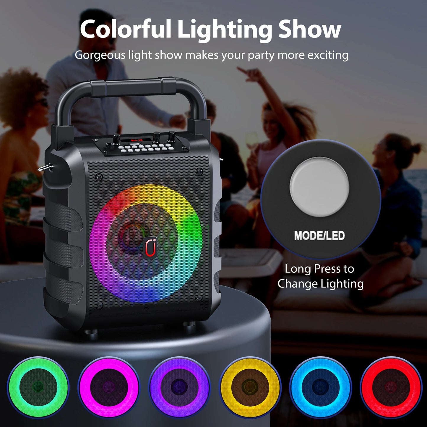 Bluetooth Karaoke Machine, Home Karaoke System with 2 Wireless Microphone, Portable Party Speaker with LED Light