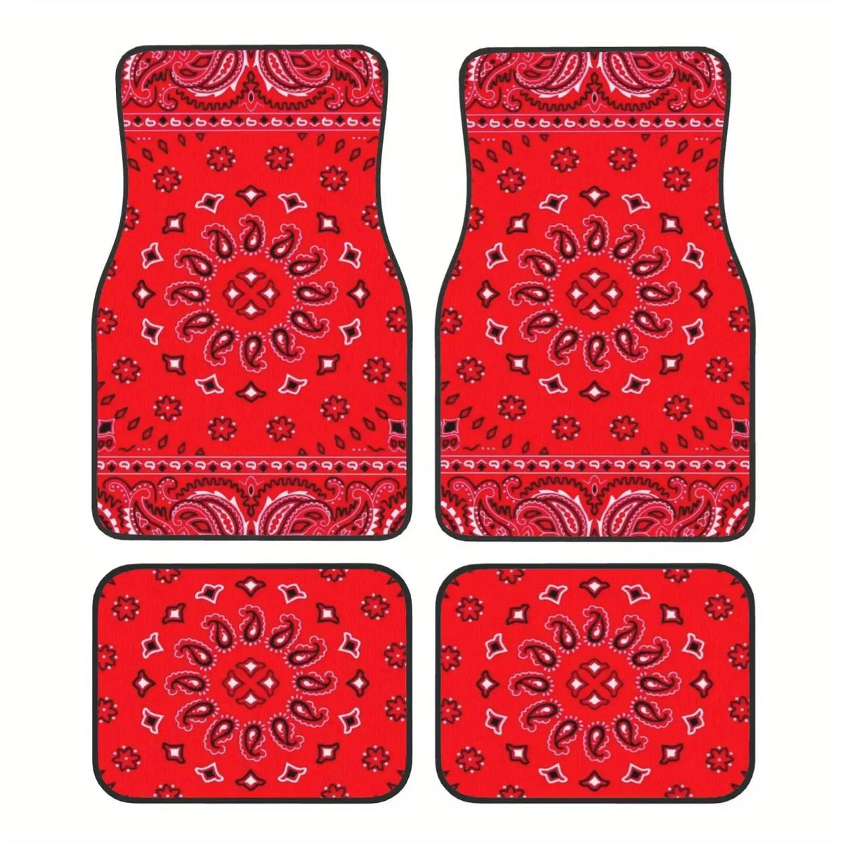 Red Bohemian Paisley Print Car Floor Mats 4Pcs Universal Anti-Slip Auto Carpet Interior Accessories For Women Girls Sedan SUV