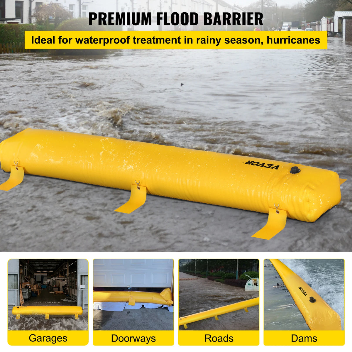 SucceBuy Flood Barrier Reusable PVC Water Soft Folding Diversion Tubes Bags Lightweight Hydro Excellent Waterproof Flood Barrier