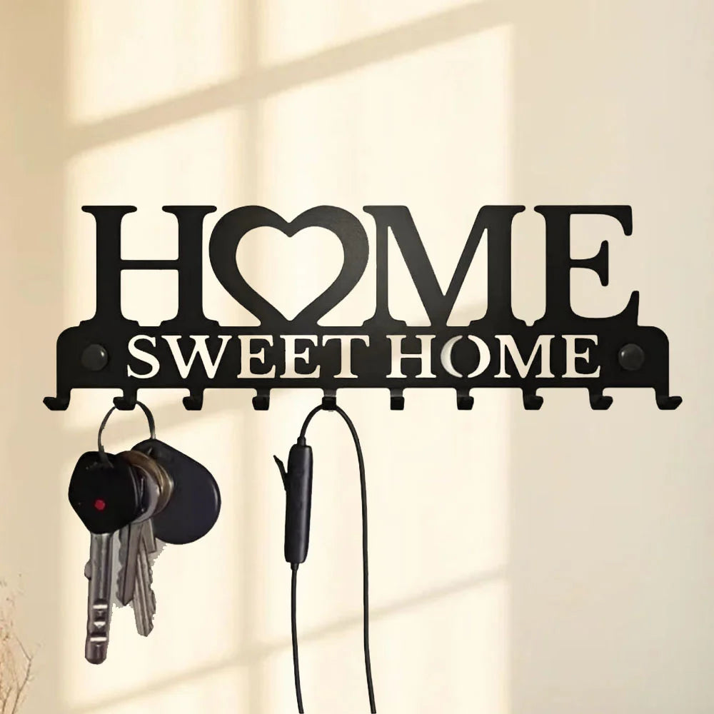 1pc Black Metal Keys Holder Wall Mount Key Holder Sweet Home Design Style Key Rack for Key Hanger with 10 Hooks