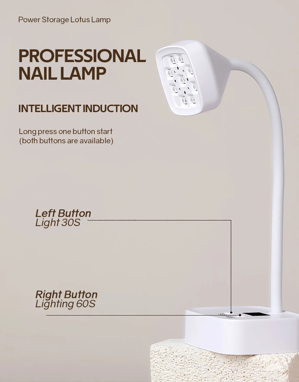 Mini 27W Nail Lamp  9 LEDS  Rechargeable Auto Sensing Touch Control Fast Drying Nail Light 360° Bendable Table Lamp
