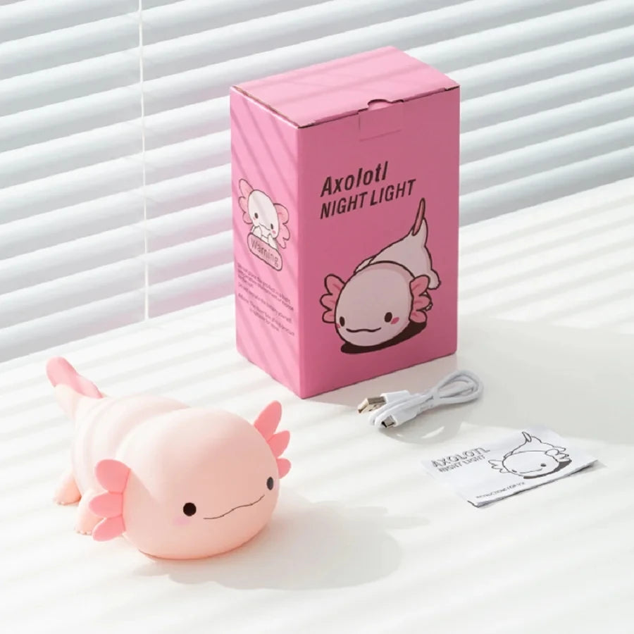 Cute Axolotl Night Light Silicone Nursery Sleeping Lamp Touch Control Nightlights USB Rechargeable Table Lamp for Child