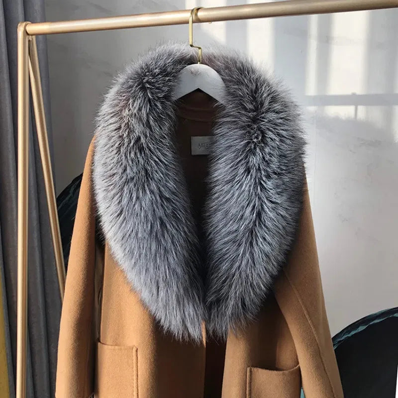Color: PEACOCK BLUE, Size: M - 100% Natural Real Fox Fur Collar For Women Men Coat Jacket Fur Scarf Winter Extra Large Size Neck Warmer Fur Scarf Shawls Wraps