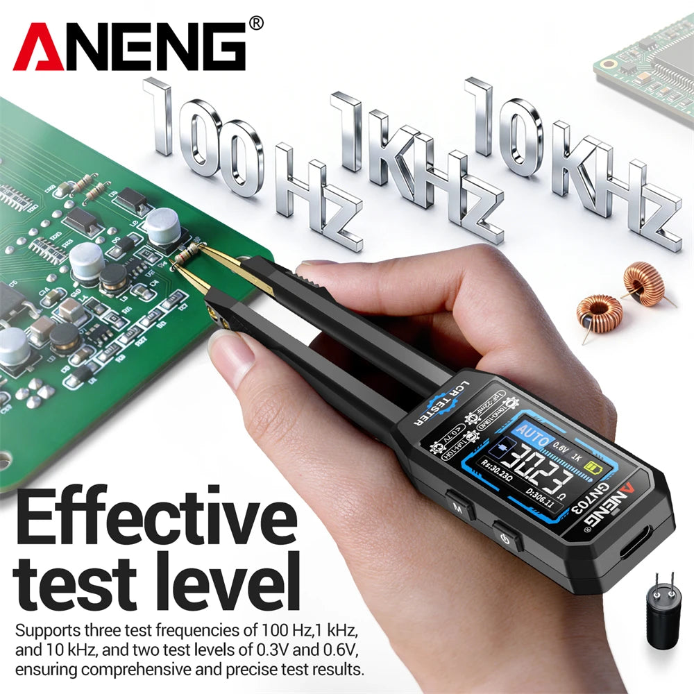 ANENG GN703 Smart Tweezers LCR Meter Professional SMD ESR Test Capacitance Resistance Inductance Digital LCR Bridge Calibration