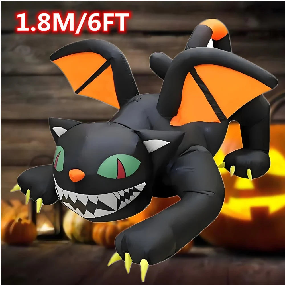 1.8M Black Cat Halloween Inflatable Toy Decoration Built-in LED Lights Inflatable Model Outdoor Ornament Party Garden Decor Toy