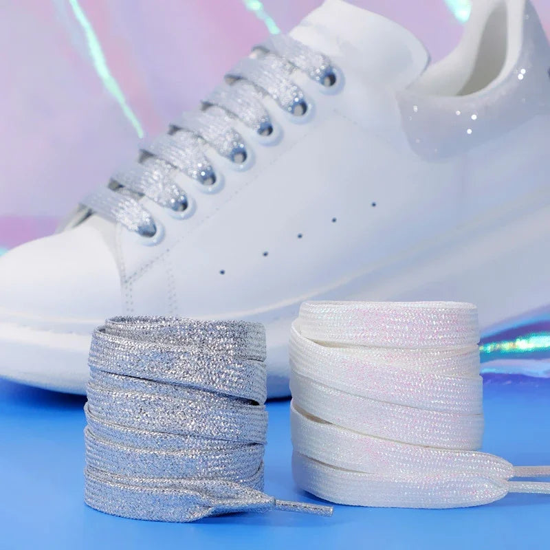 Colorful Flat Shoe laces Fashion Glitter Shoelaces for Athletic Running Sneakers Shoes Boot 1 CM Width Shoelace Strings 20 Color