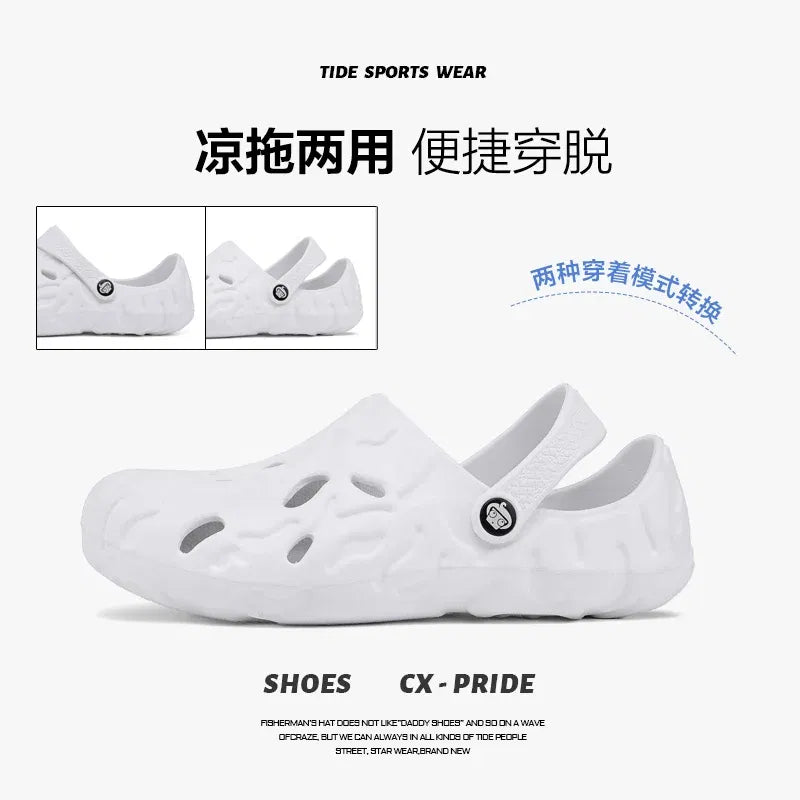 Color: black, Shoe Size: 45 - Men Summer Slippers Thick Sole Mens Clogs Sandals Hollow Breathable Flip Flops Sandals Shoes Fashion Beach Slippers