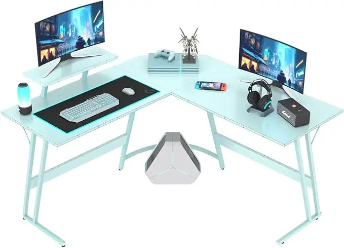L Shaped Gaming Desk Computer Corner Desk Table with Large Monitor Riser Stand for Home Office Writing Workstation (51 Inch) ﻿
