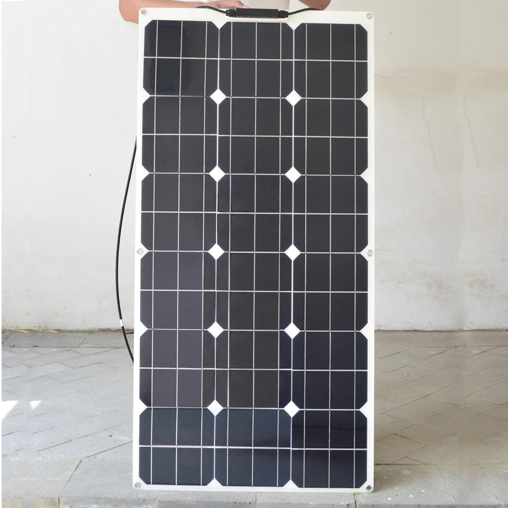 solar panel 200w 100w 12v battery charger flexible photovoltaic panel mono cell camper RV home roof balcony waterproof freeship