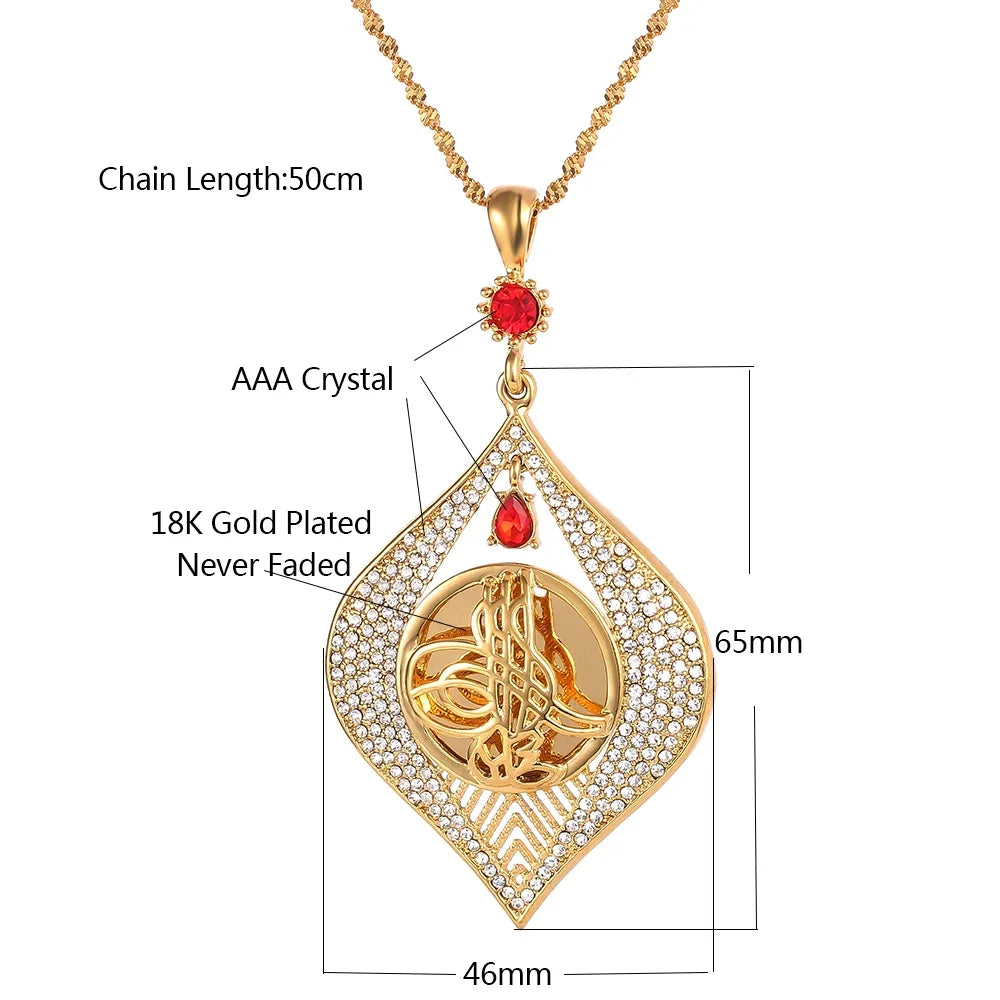 Never Faded Big Size Turkey Coin Pendant & Necklaces with AAA Crystal for Women Gold Color Turkish Coins Jewelry Ethnic Gifts