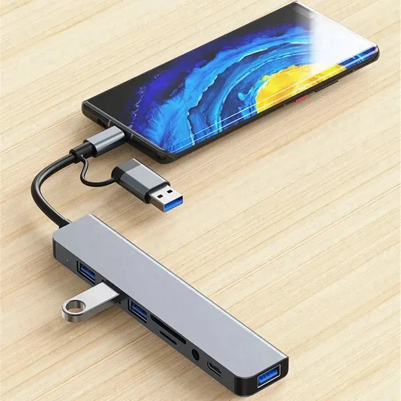 Color: Silver - USB C HUB Type C Splitter Thunderbolt 3 Docking Station Laptop Adapter With For Macbook Air M1 iPad Pro