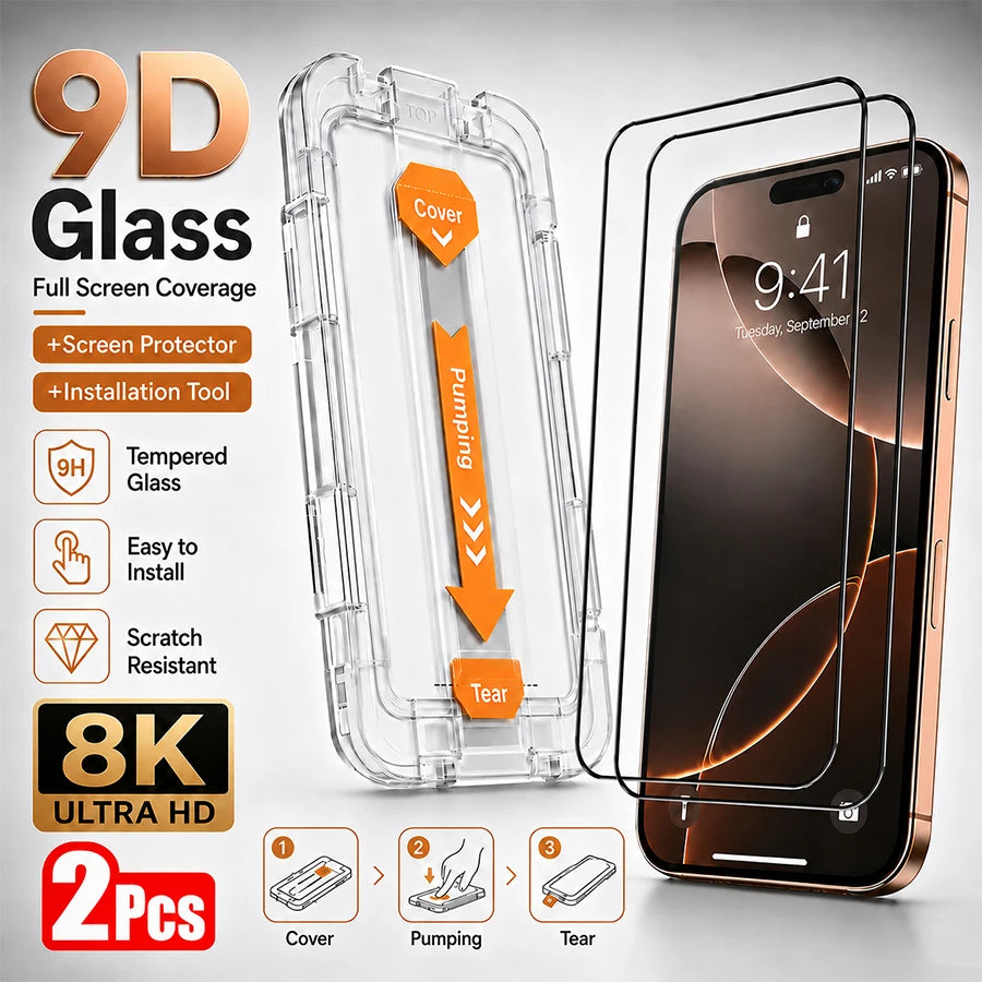 HD Tempered Glass Screen Protector with Installation Tool, Full Coverage Ultra Clear Scratch Resistant Screen Protector, Easy Installation, Compatible with iPhone 18/17/16/15/14/13/12 Pro Max/Pro/Plus/Air