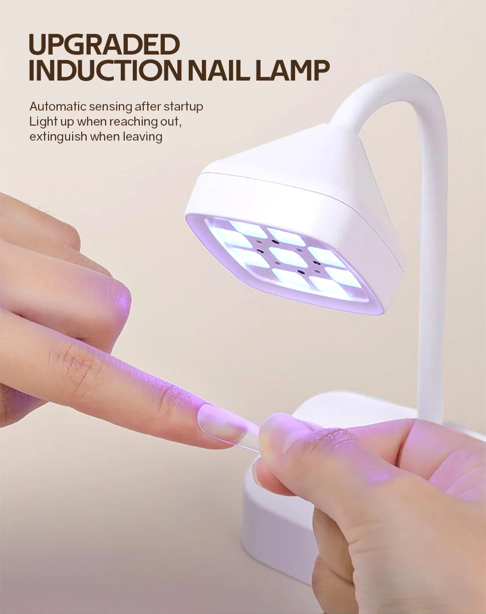 Mini 27W Nail Lamp  9 LEDS  Rechargeable Auto Sensing Touch Control Fast Drying Nail Light 360° Bendable Table Lamp