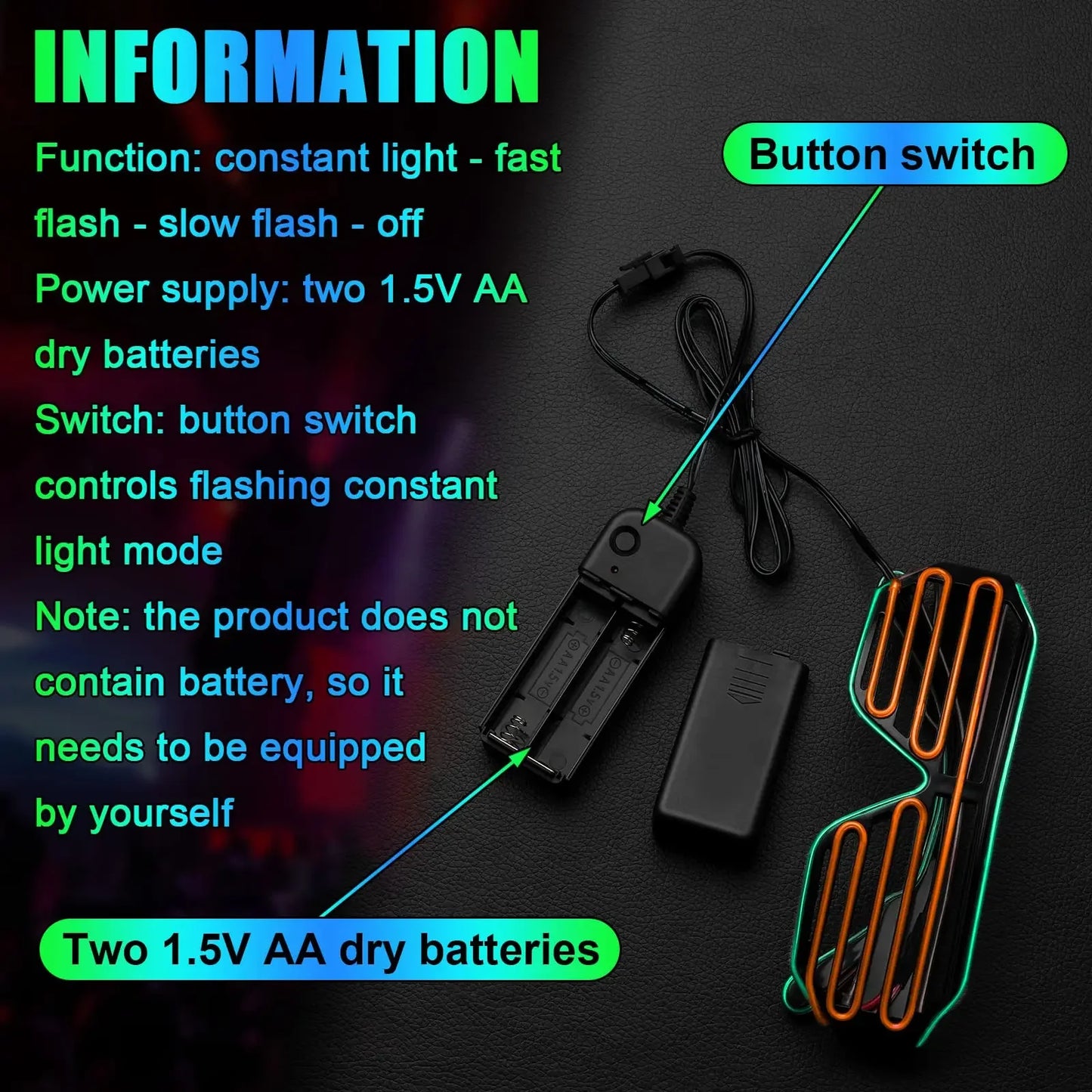 LED Wireless Glow-in-the-dark Glasses, Neon Twinkling Sunglasses, Suitable for Halloween, Christmas, Carnival Party