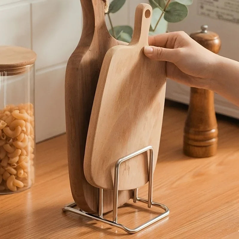 1pc Space-Saving Stainless Steel Pot Lid and Cutting Board Organizer Combo - Heavy-Duty Countertop Rack, Kitchen Organizer