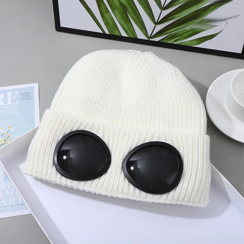 Stretchy Winter Hat Glasses Knitted Hat Windproof Winter Beanie Elastic Soft Warm Anti-slip Ear Protection Unisex Casual Hat