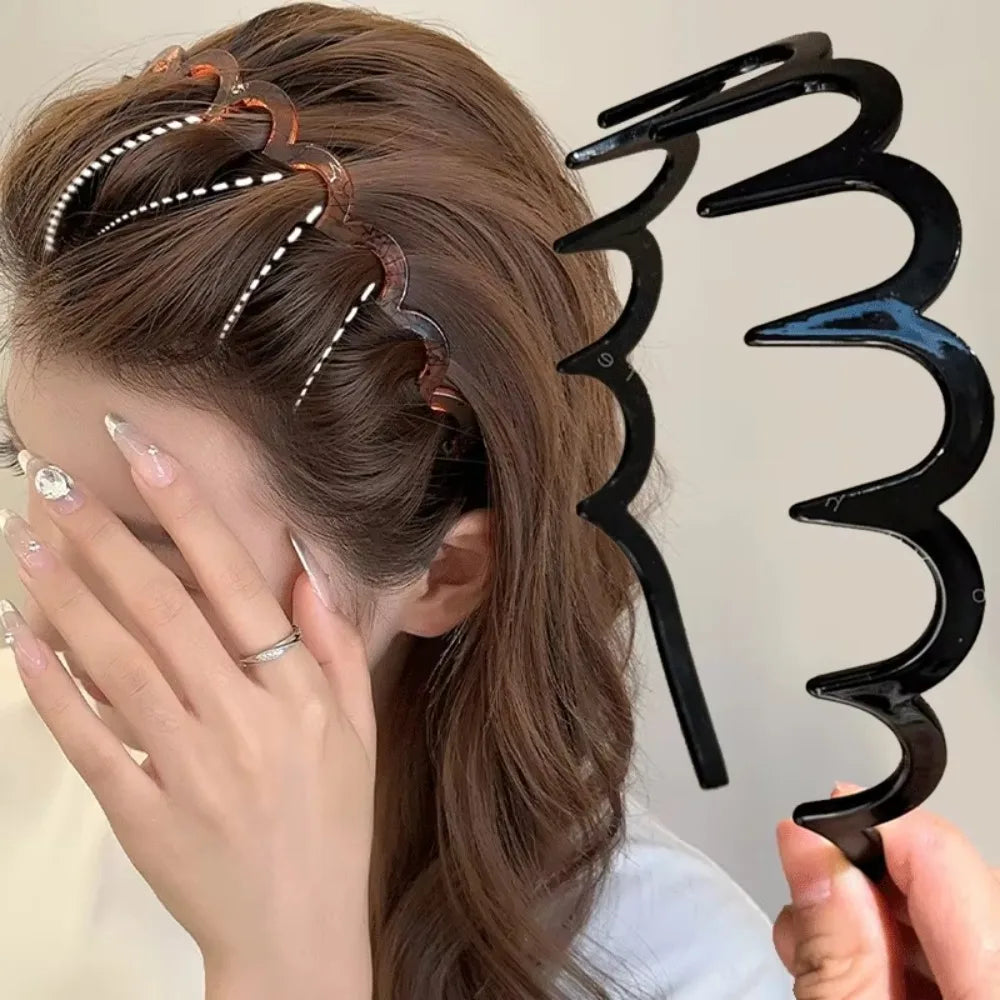 Women Wave Headband, Solid Color Toothed Non Slip Hair Band, Girls Face Washing Sports Hairband, Hair Accessories