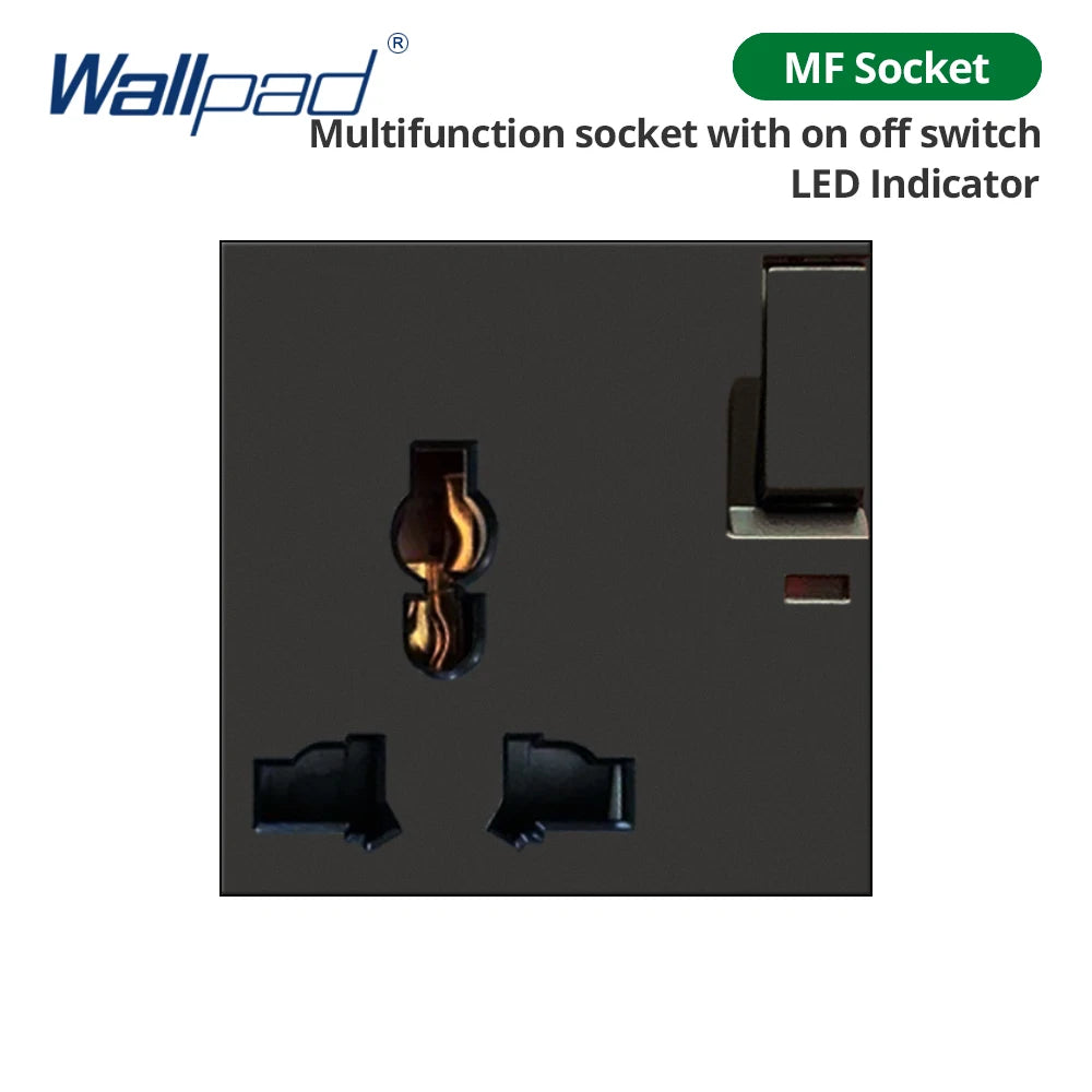 Wallpad Black DIY Module Acrylic Panel With Gold Border Wall Power Socket Electrical Outlet S6 Function Key Free Combination