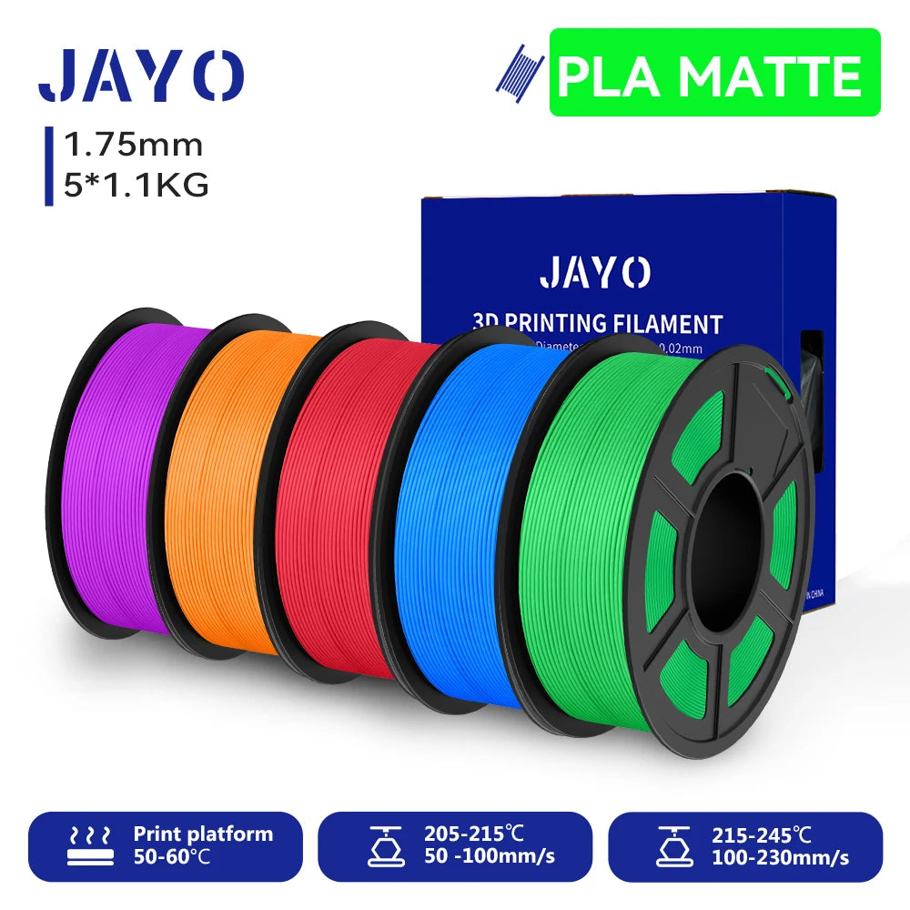 JAYO PLA Matte 3D Printer Filament 1.75mm+/-0.02mm 5/10Rolls 100% No Bubble Non-toxic3D Printing Materials for 3D Printer& Pen