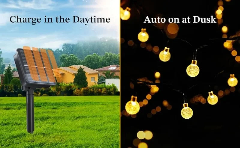 Solar String Lights Outdoor 100 LED Crystal Globe Light Waterproof Solar Fairy Light for Christmas Halloween Party Festoon Decor