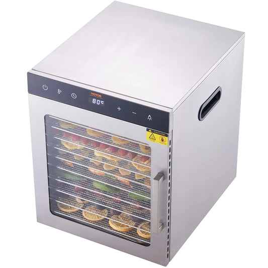 VEVOR Electric Food Dehydrator Machine, 800/1000W Electric Food Dryer, 10 Stainless Steel Trays, with Digital Adjustable Timer