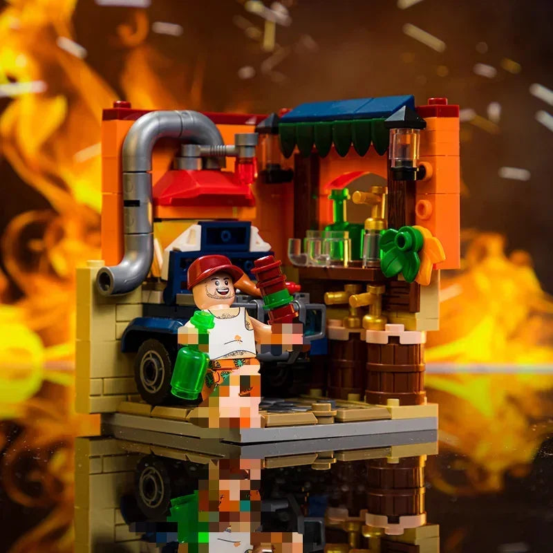 Scene Building Blocks Mini Small Particles Surfing Adventure Exploration Series Model Ornaments Splicing Toys Halloween Gift