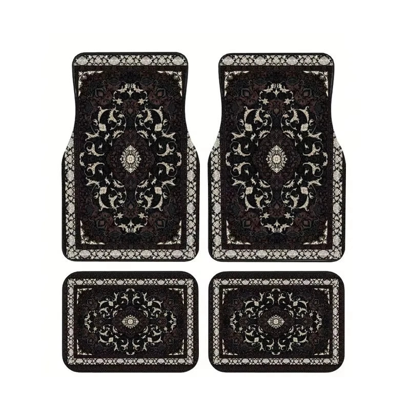 Red Bohemian Paisley Print Car Floor Mats 4Pcs Universal Anti-Slip Auto Carpet Interior Accessories For Women Girls Sedan SUV