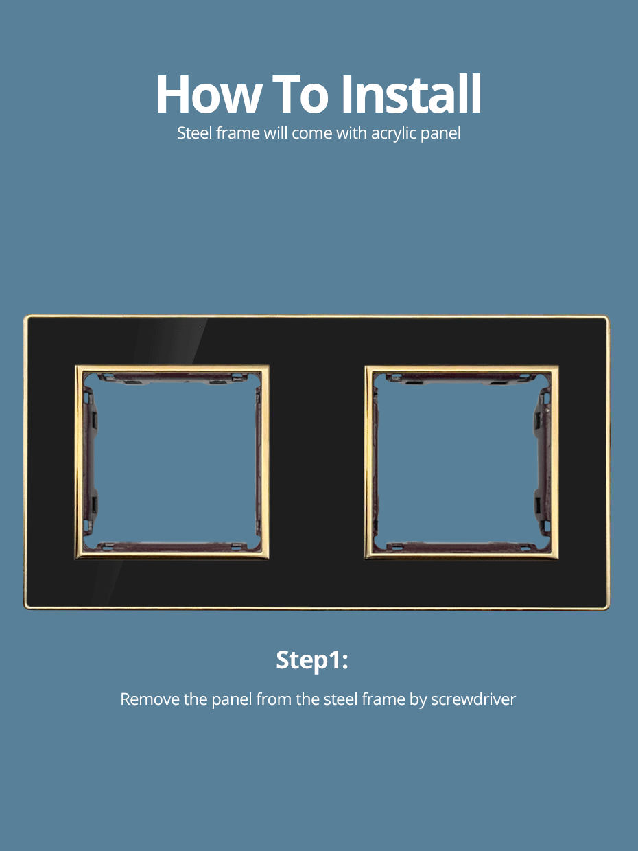 Wallpad Black DIY Module Acrylic Panel With Gold Border Wall Power Socket Electrical Outlet S6 Function Key Free Combination