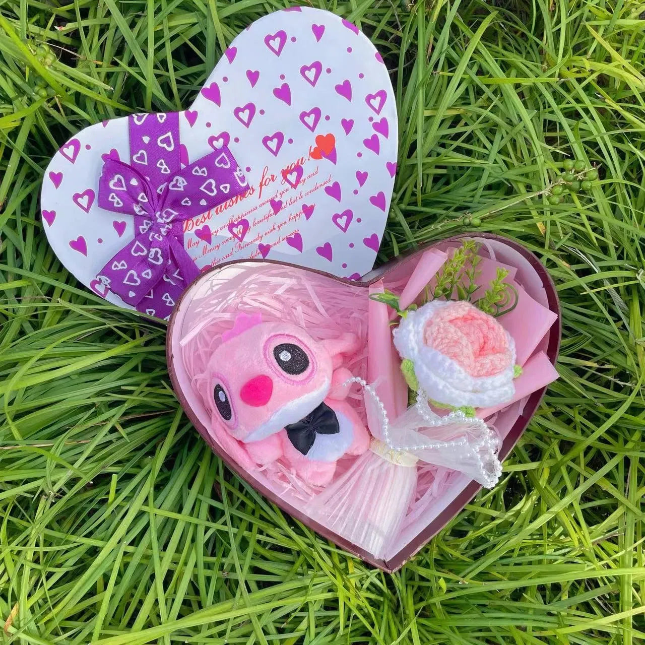 Color: PURPLE - Disney Cartoon Lilo Stitch Plush Doll Toys Rose Bouquet Gift Box Stitch Flower Bouquet Home Decoration Valentine Christmas Gifts
