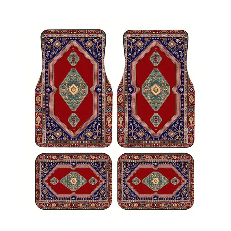 Red Bohemian Paisley Print Car Floor Mats 4Pcs Universal Anti-Slip Auto Carpet Interior Accessories For Women Girls Sedan SUV