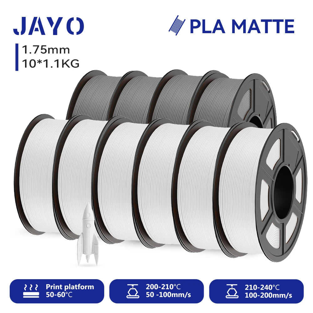 JAYO PLA Matte 3D Printer Filament 1.75mm+/-0.02mm 5/10Rolls 100% No Bubble Non-toxic3D Printing Materials for 3D Printer& Pen