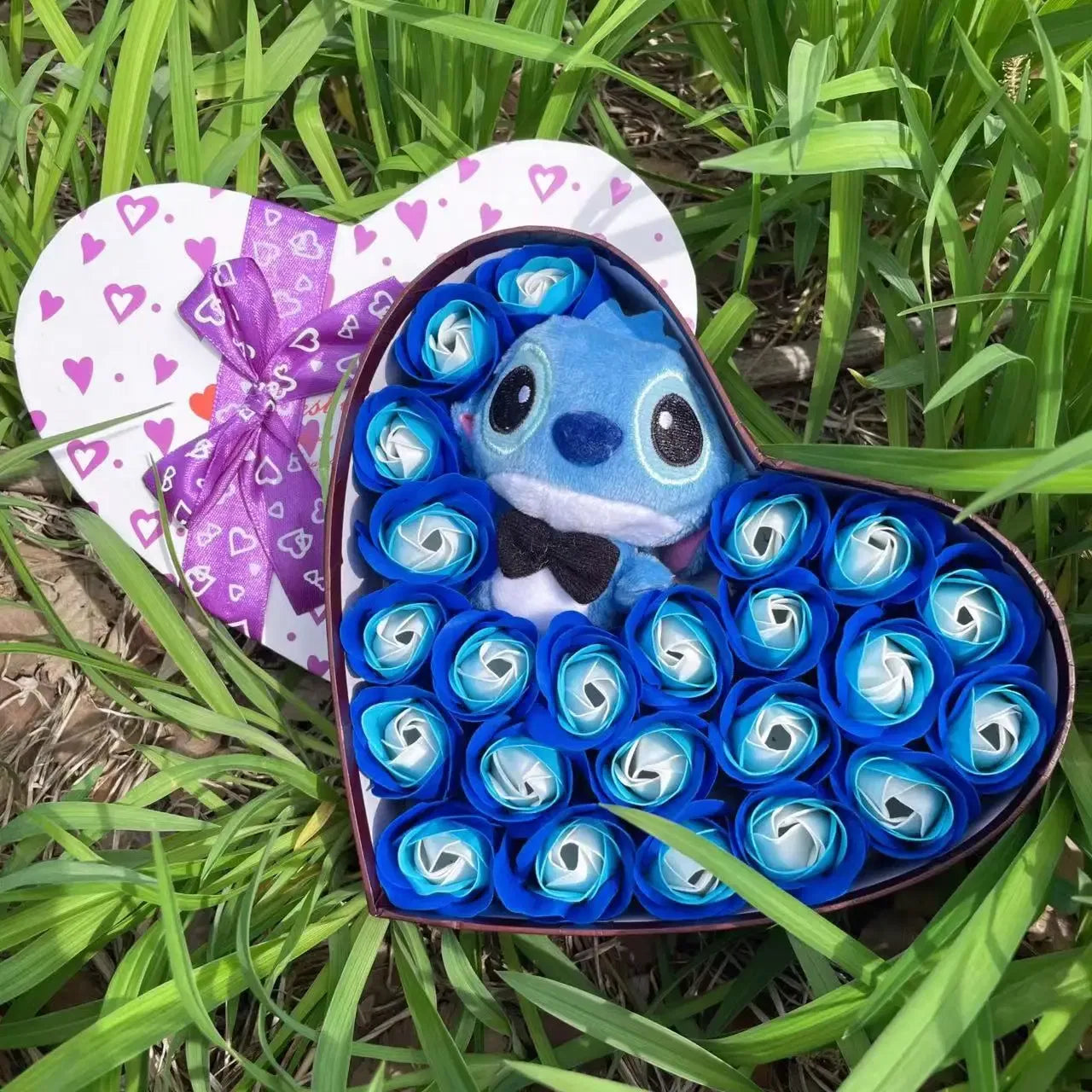 Color: PURPLE - Disney Cartoon Lilo Stitch Plush Doll Toys Rose Bouquet Gift Box Stitch Flower Bouquet Home Decoration Valentine Christmas Gifts