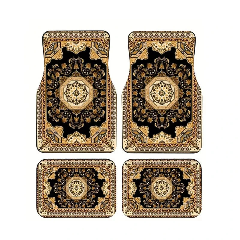 Red Bohemian Paisley Print Car Floor Mats 4Pcs Universal Anti-Slip Auto Carpet Interior Accessories For Women Girls Sedan SUV