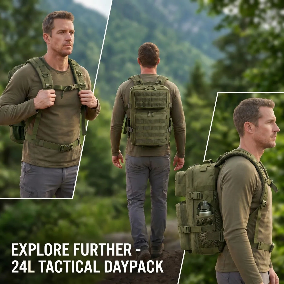 24L Molle Tactical Backpack for Men Women Wear Resistant Shoulder Daypack Gear Storage Bag for School Short Distance Travel Hiking Camping Fishing Cycling Daily Commute Sports
