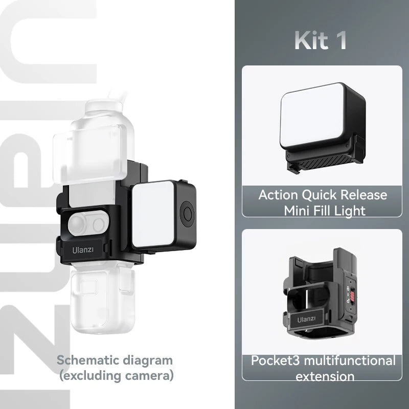 Ulanzi PK-06 Quick Release Expansion Adapter for DJI Osmo Pocket 3 Light Tripod Mount with Cold Shoe 1/4" Screw Accessories Kit