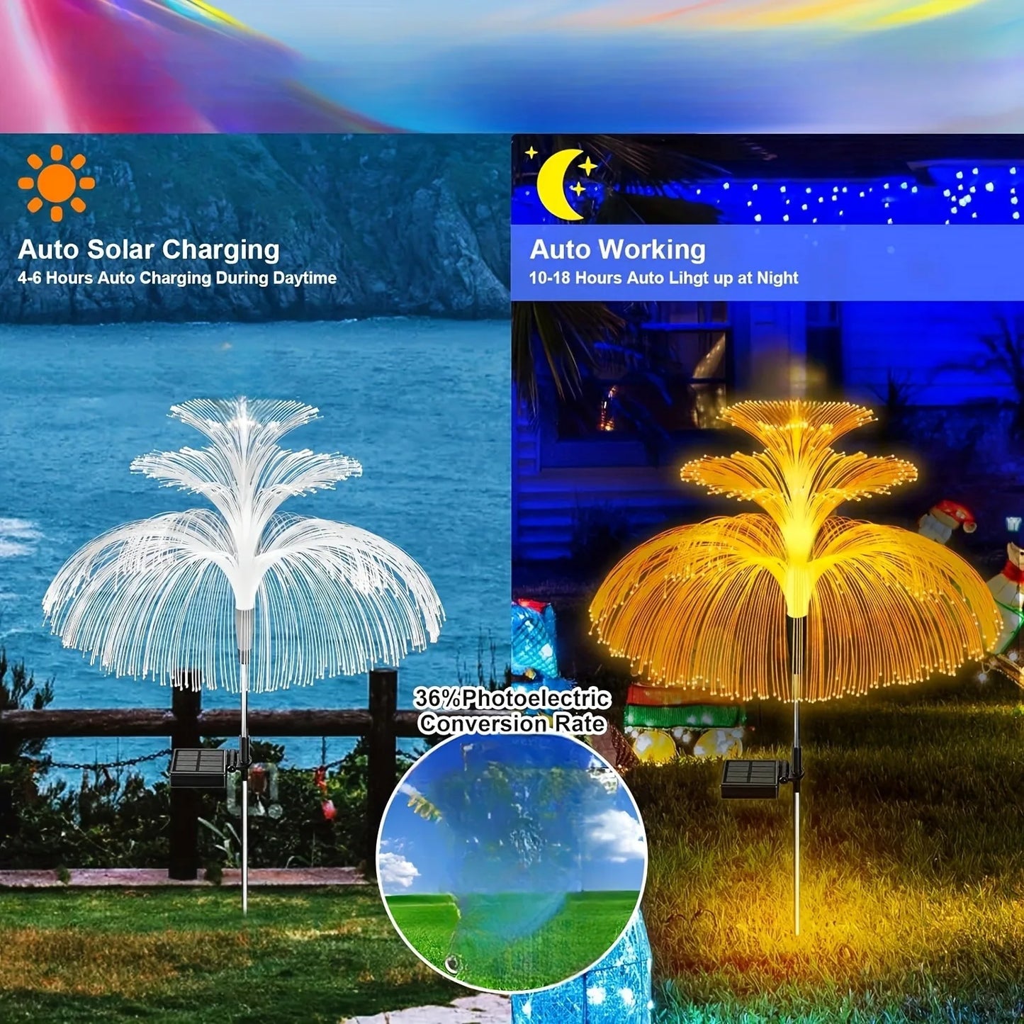 1 pack 1/2/3 Layer Solar Fountain Jellyfish Lights Christmas Tree Lights With Colorful Changing LED Halloween Decorations