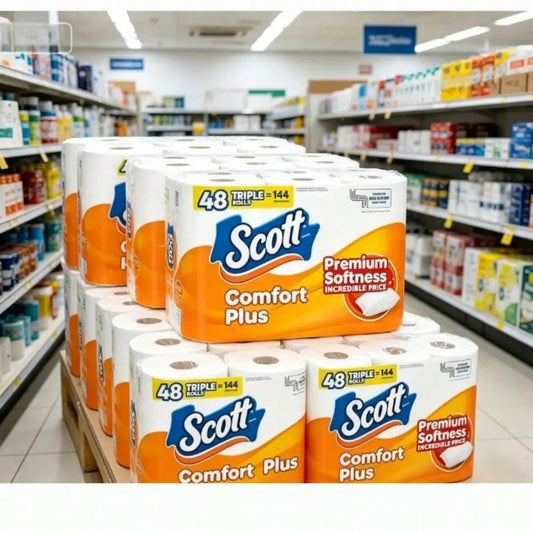 Scott ComfortPlus Toilet Paper, Thickened Family Large Capacity Pack. Available in 12/36/48 rolls, with double-ply & single-ply options. 12 double rolls equal to 24 regular rolls, 231 soft absorbent sheets per roll. Septic &