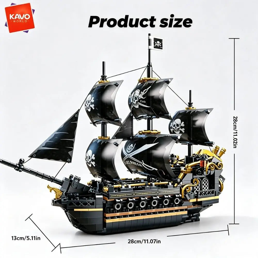 KAVOWORLD 801pcs 1799 Classic Black Sail Pirate Ship Toys Building Blocks Model with Display Stand Large Buccaneer Vessel Boat Brick Kit Corsair Boat Construction Toy Set Collectible DIY Assembly Toy for Desk Decor Christmas