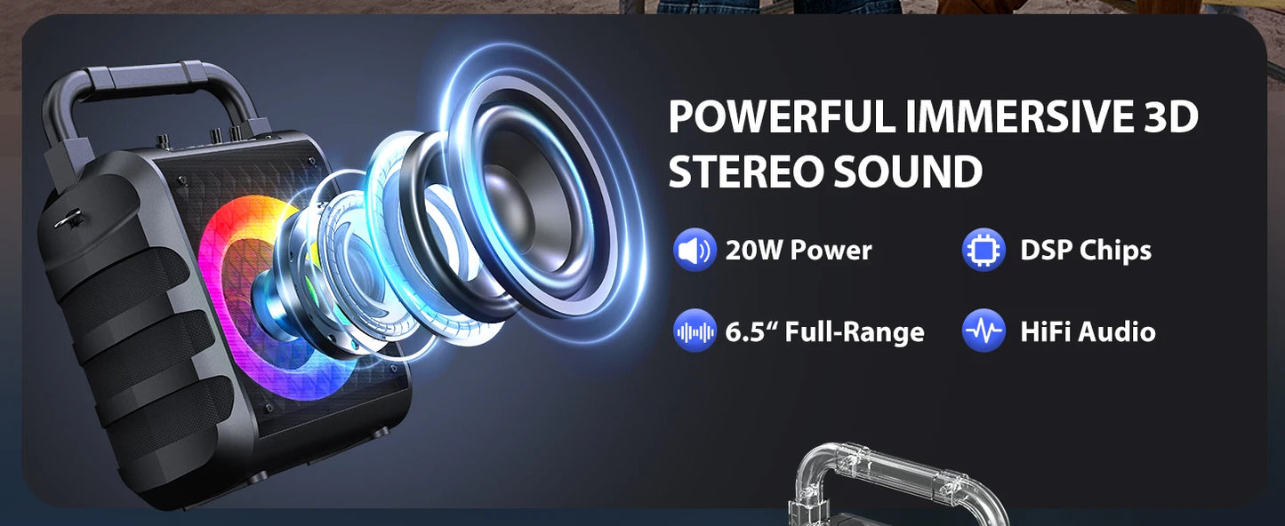 Bluetooth Karaoke Machine, Home Karaoke System with 2 Wireless Microphone, Portable Party Speaker with LED Light