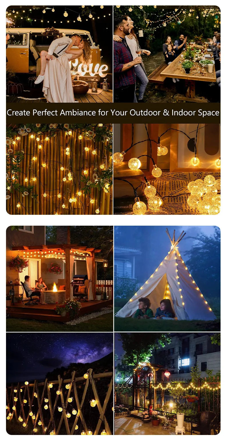 Solar String Lights Outdoor 100 LED Crystal Globe Light Waterproof Solar Fairy Light for Christmas Halloween Party Festoon Decor