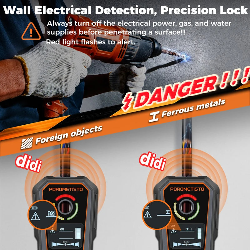 DSF02 6-in-1 Wall Scanner with Deep & Exact Modes, Type-C Rechargeable Stud Finder for Wood, Metal (Ferrous and Non-Ferrous), Live AC Wire, Pipe Detection, Depth Measurement, Auto-Calibration, Visual/Audible Alerts – Safe D