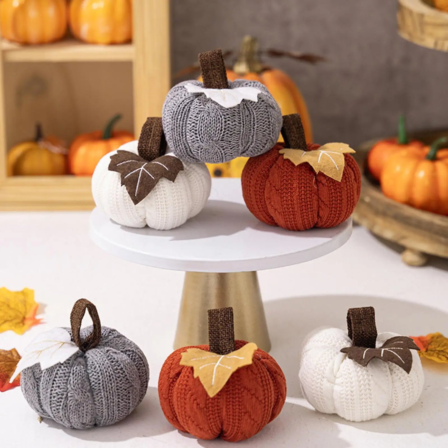 Knit Pumpkin for Autumn Decor Handcrafted Knitted Pumpkin Cozy Warm Soft Decorative Ornaments for Halloween Easter Thanksgiving
