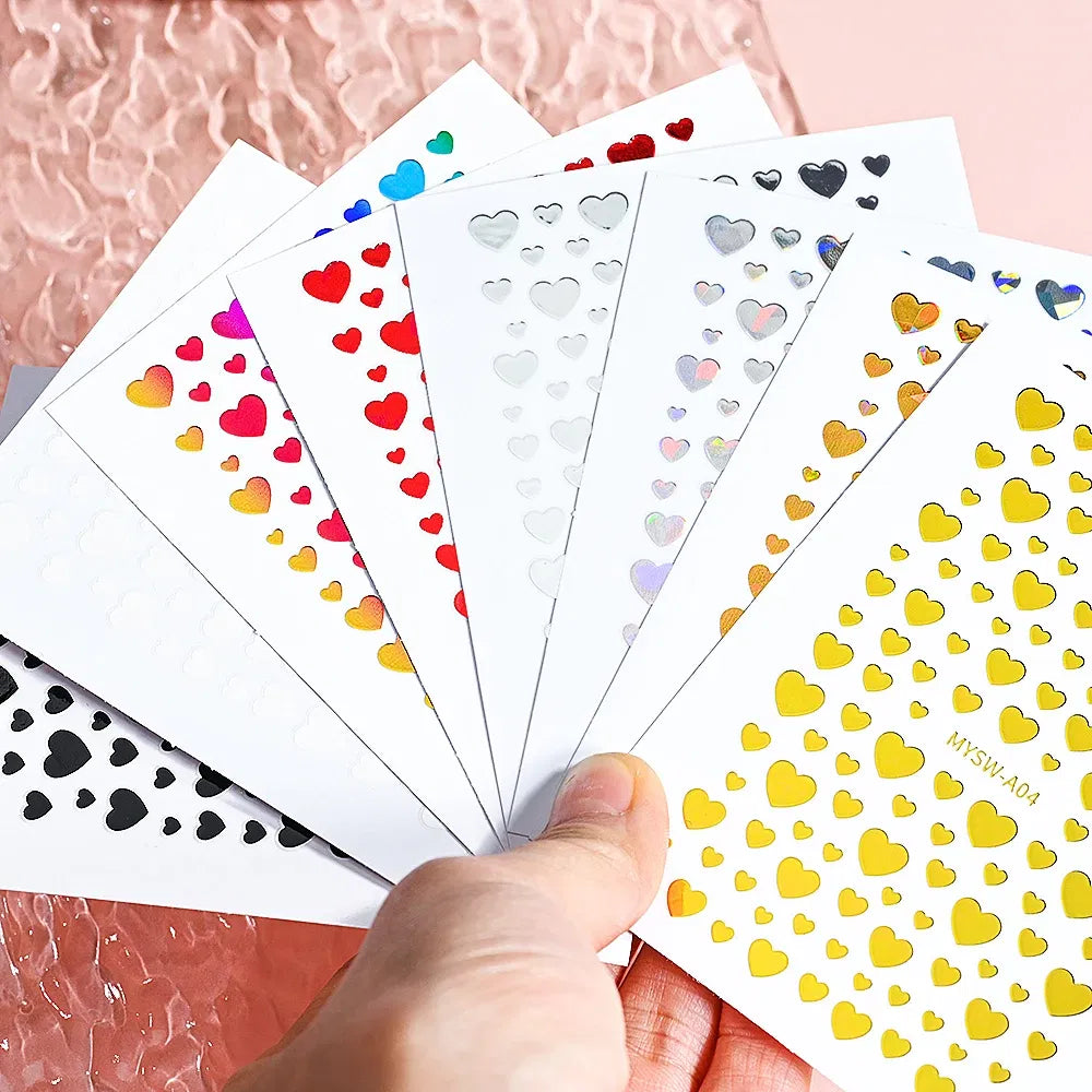 Color: WHITE - 1Pcs 3D Heart Love Nail Sticker Laser Colorful Self-Adhesive Slider Decals 8*10cm Valentines Day Sticker for Nail Decorations #N