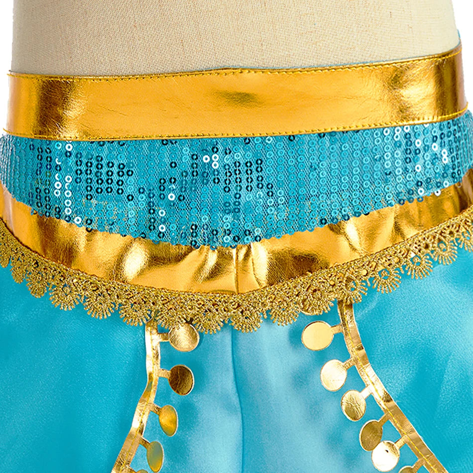 Kids Arabian Princess Dress Girls Halloween Jasmine Costume Children Carnival Cosplay Party Disguise Girl Sequins Pageant Outfit