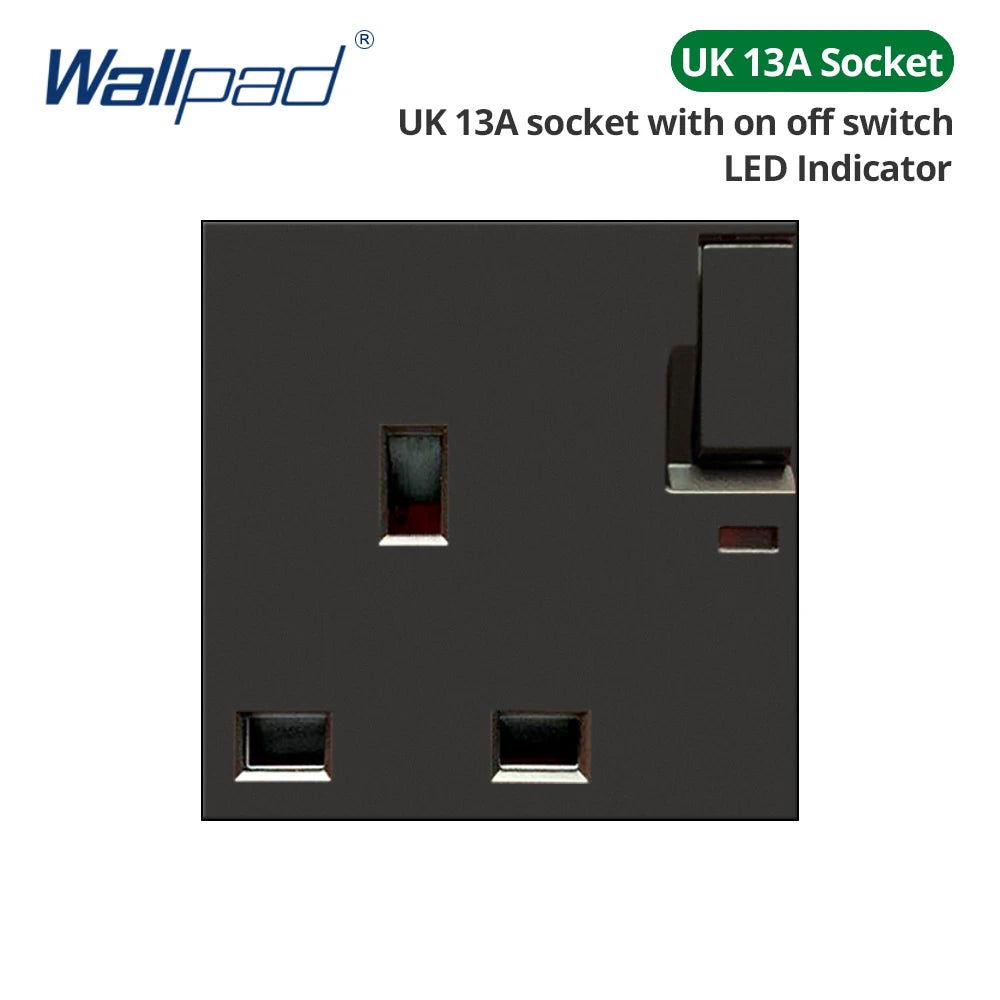 Wallpad Black DIY Module Acrylic Panel With Gold Border Wall Power Socket Electrical Outlet S6 Function Key Free Combination