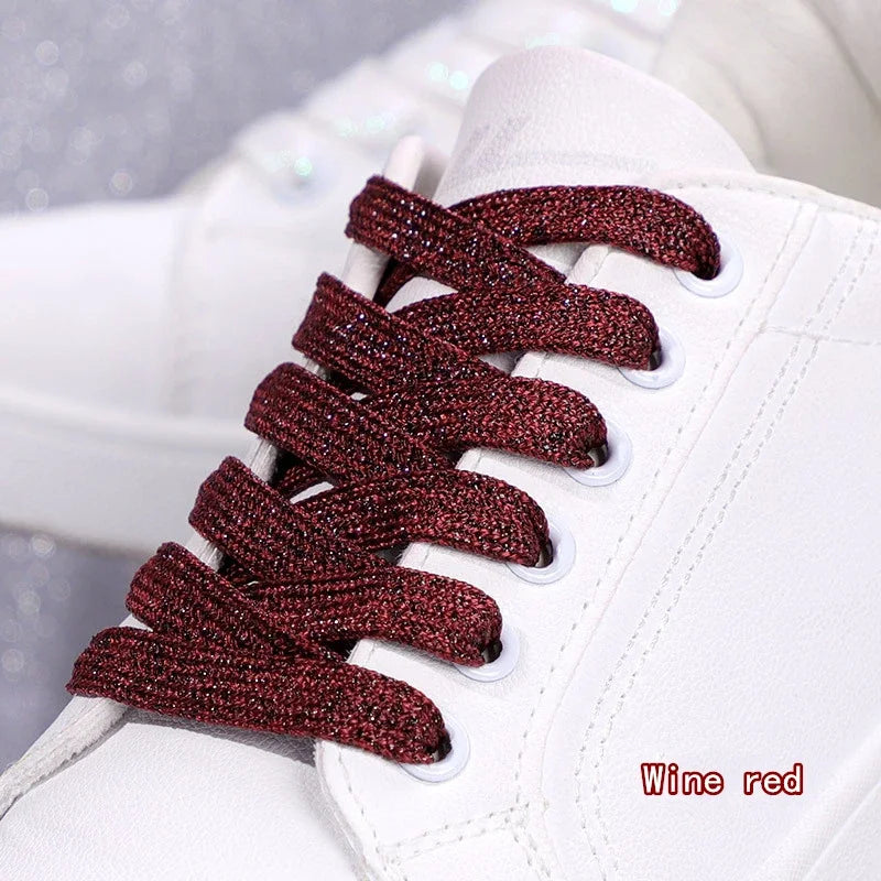 Colorful Flat Shoe laces Fashion Glitter Shoelaces for Athletic Running Sneakers Shoes Boot 1 CM Width Shoelace Strings 20 Color