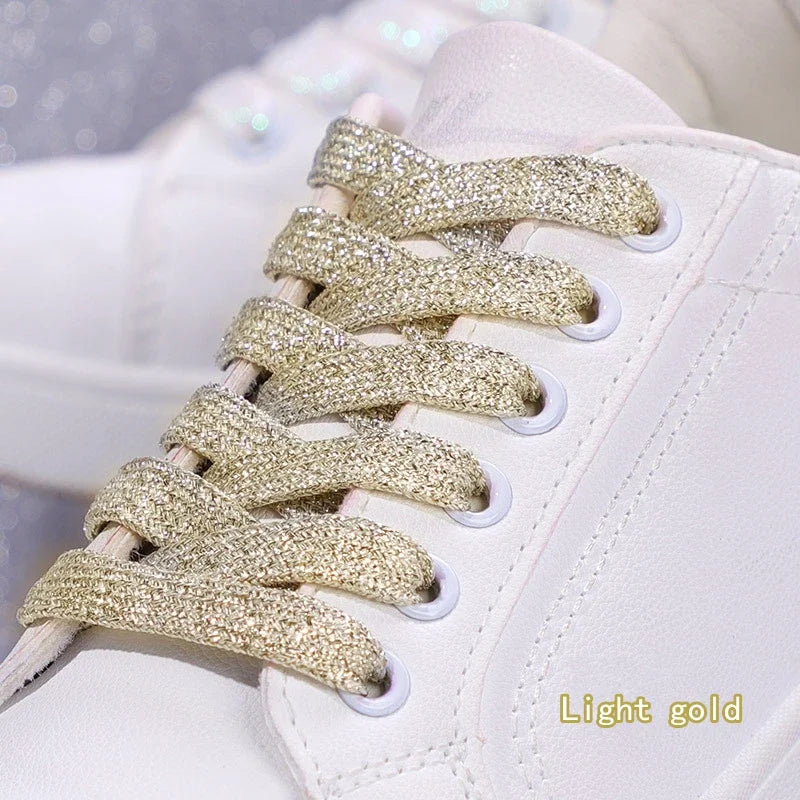 Colorful Flat Shoe laces Fashion Glitter Shoelaces for Athletic Running Sneakers Shoes Boot 1 CM Width Shoelace Strings 20 Color